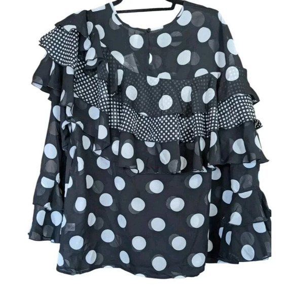 Est. 1946 Polka Dot Blouse Sz 14/16 Black Long Sheer Flouncy Sleeve Ruffled NEW - Picture 2 of 9